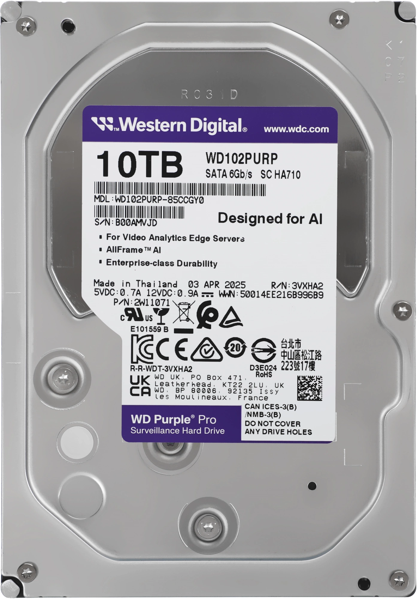 10TB WD Purple Pro (WD102PURP) {Serial ATA III, 7200- rpm, 512Mb, 3.5"}