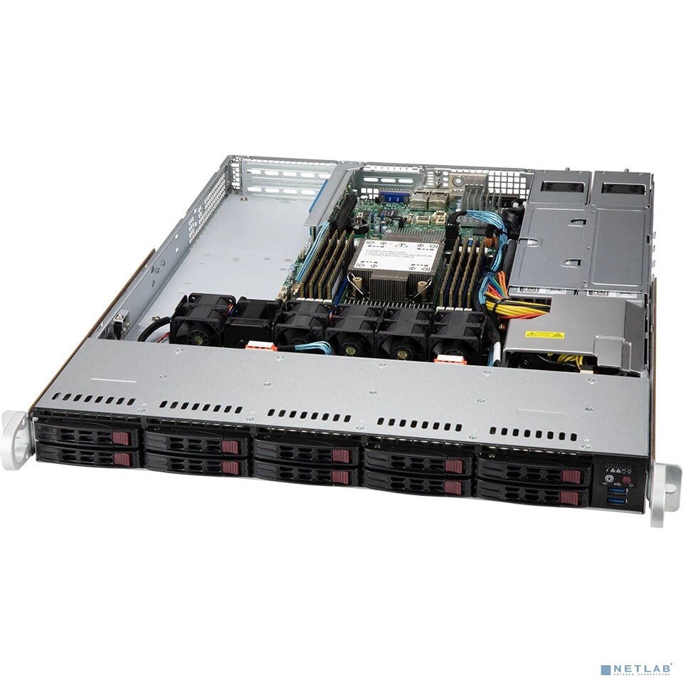 Supermicro SYS-110P-WTR 1U, LGA-4189, TDP 270W, Intel C621A, 8xDDR4, 10x2.5&quot; Hot-swap (4x 2.5&quot; NVMe hybrid), SATA3 (6Gbps), 2xPCI-E 4.0 x16 FHFL, 1 PCI-E 4.0 x16 LP, 2xRJ45 10GBase-T, 1xRJ45 IPMI,