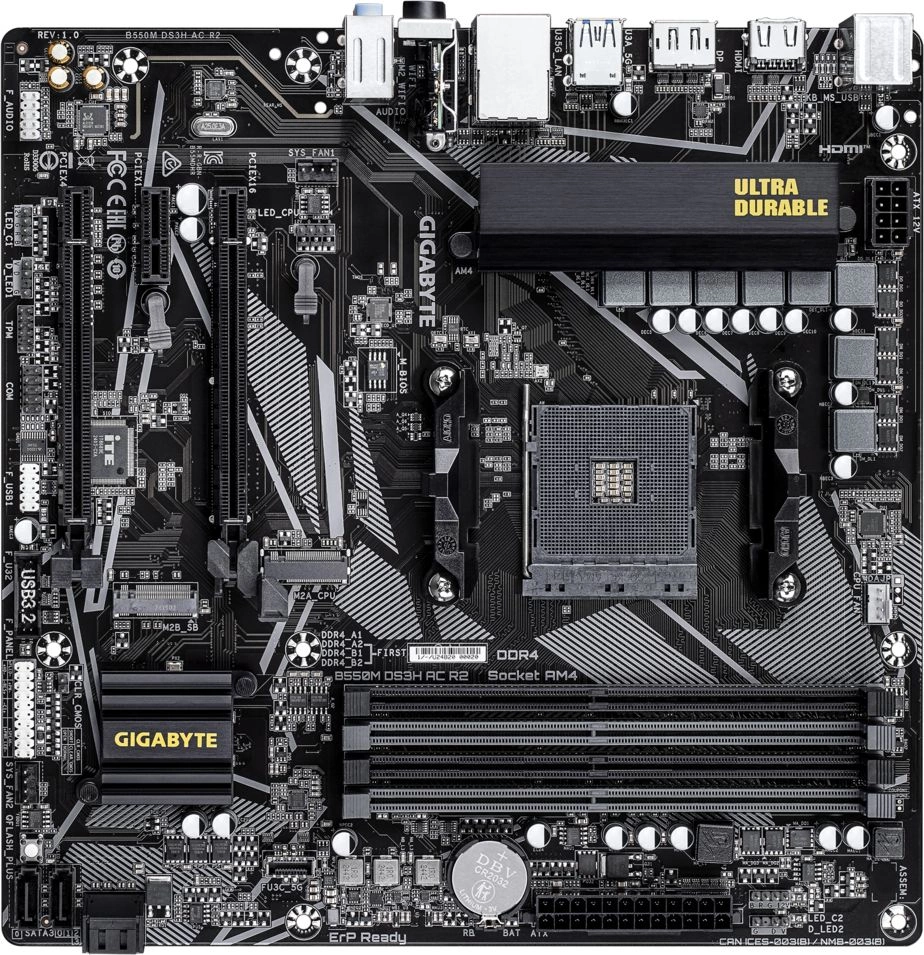 Материнская плата Gigabyte B550M DS3H AC R2 Soc-AM4 AMD B550 4xDDR4 mATX AC`97 8ch(7.1) GbLAN RAID+HDMI+DP Материнская плата Gigabyte B550M DS3H AC R2 Soc-AM4 AMD B550 4xDDR4 mATX AC`97 8ch(7.1) GbLAN RAID+HDMI+DP