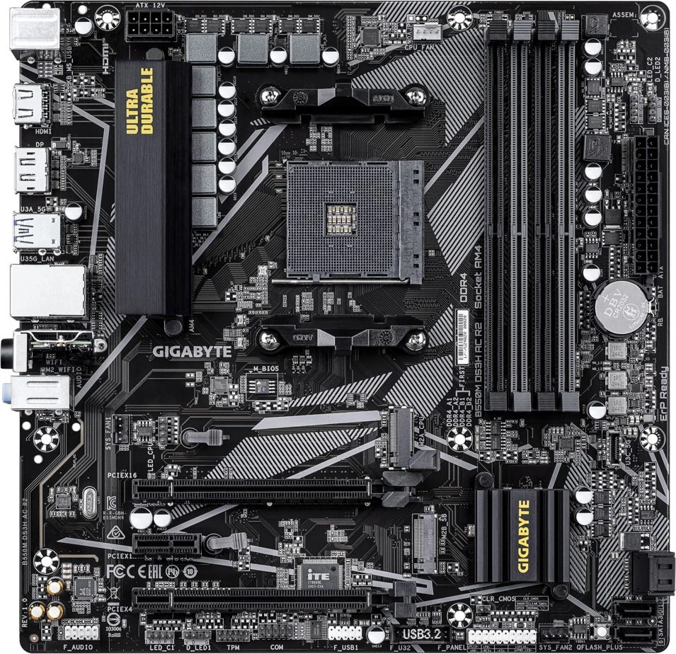 Материнская плата Gigabyte B550M DS3H AC R2 Soc-AM4 AMD B550 4xDDR4 mATX AC`97 8ch(7.1) GbLAN RAID+HDMI+DP Материнская плата Gigabyte B550M DS3H AC R2 Soc-AM4 AMD B550 4xDDR4 mATX AC`97 8ch(7.1) GbLAN RAID+HDMI+DP
