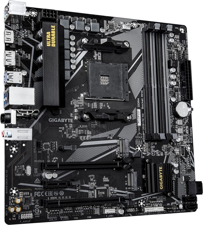 Материнская плата Gigabyte B550M DS3H AC R2 Soc-AM4 AMD B550 4xDDR4 mATX AC`97 8ch(7.1) GbLAN RAID+HDMI+DP Материнская плата Gigabyte B550M DS3H AC R2 Soc-AM4 AMD B550 4xDDR4 mATX AC`97 8ch(7.1) GbLAN RAID+HDMI+DP