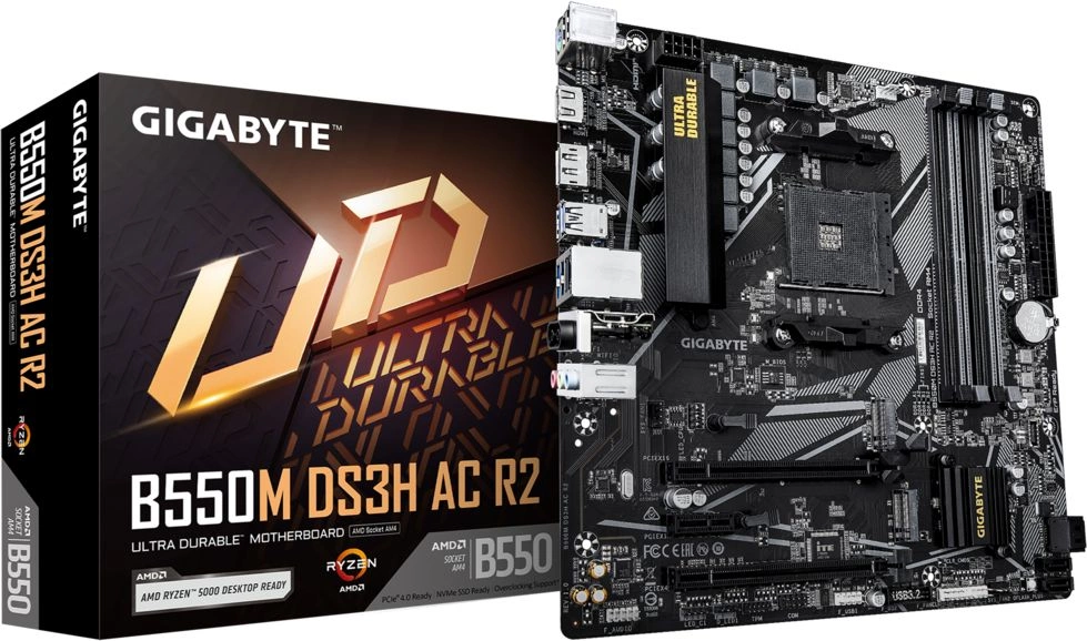 Материнская плата Gigabyte B550M DS3H AC R2 Soc-AM4 AMD B550 4xDDR4 mATX AC`97 8ch(7.1) GbLAN RAID+HDMI+DP Материнская плата Gigabyte B550M DS3H AC R2 Soc-AM4 AMD B550 4xDDR4 mATX AC`97 8ch(7.1) GbLAN RAID+HDMI+DP