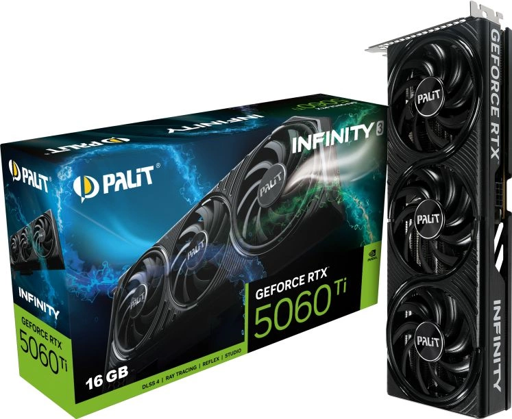 Видеокарта  Palit RTX5060Ti INFINITY 3 NV RTX 5060TI 16Gb 128bit GDDR7 2407/28000/HDMIx1/DP NE7506T019T1-GB2061S