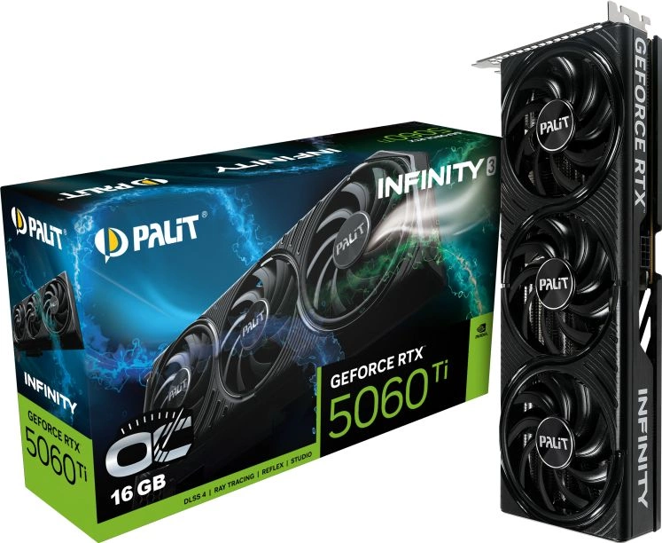 Видеокарта  Palit RTX5060Ti INFINITY 3 OC NV RTX 5060TI 16Gb 128bit GDDR7 2407/28000/HDMIx1/DP NE7506TS19T1-GB2061S