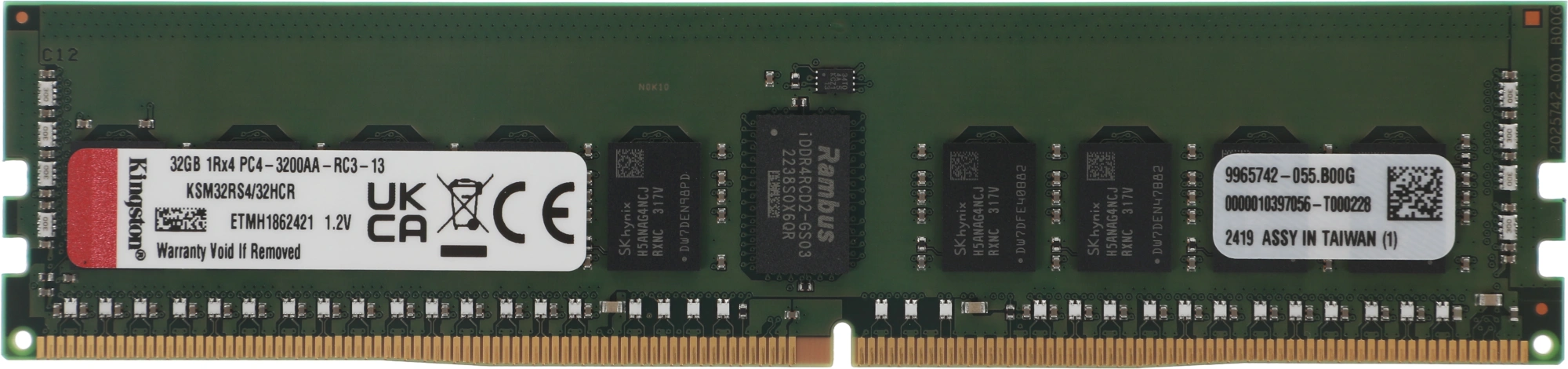 Память DDR4 Kingston KSM32RS4/32HCR 32ГБ DIMM, ECC, registered, PC4-25600, CL22, 3200МГц