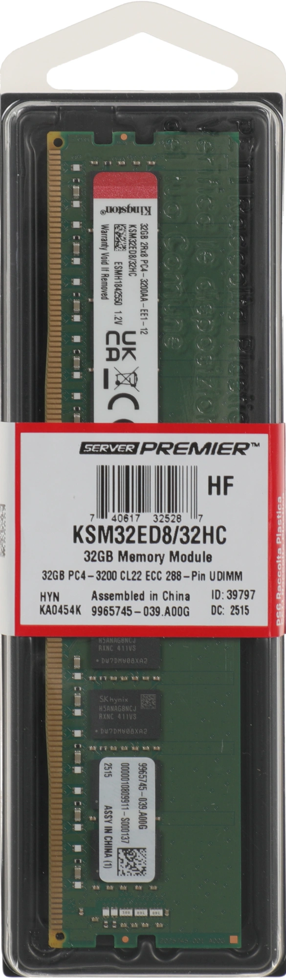 Kingston 32GB 3200MT/s DDR4 ECC CL22 DIMM 2Rx8 Hynix C KSM32ED8/32HC
