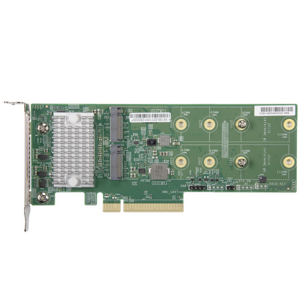 Supermicro AOC-SLG3-2H8M2 2x Hybrid NVMe/SATA M.2 RAID (0,1) Carrier, support 2242/2280/22110, Standard LP