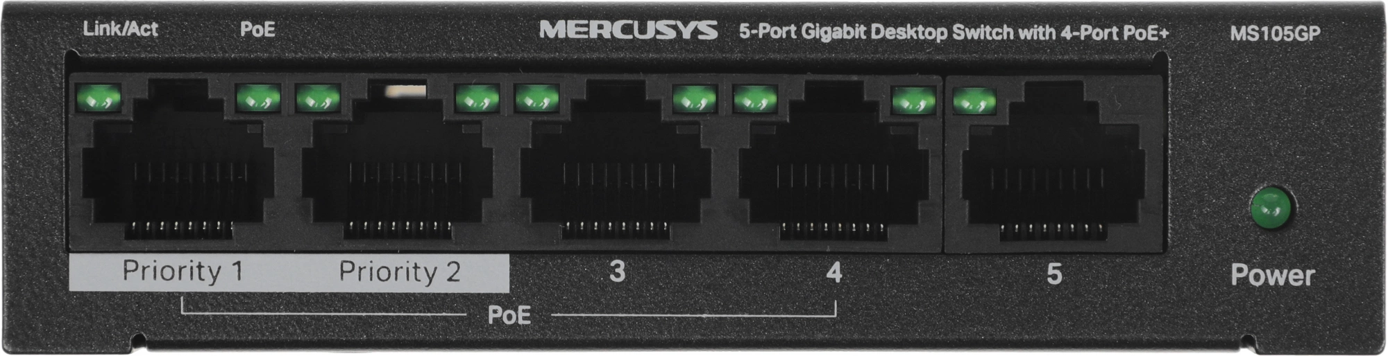 Mercusys MS105GP Настольный коммутатор с 5 гигабитными портами (4 порта PoE+)