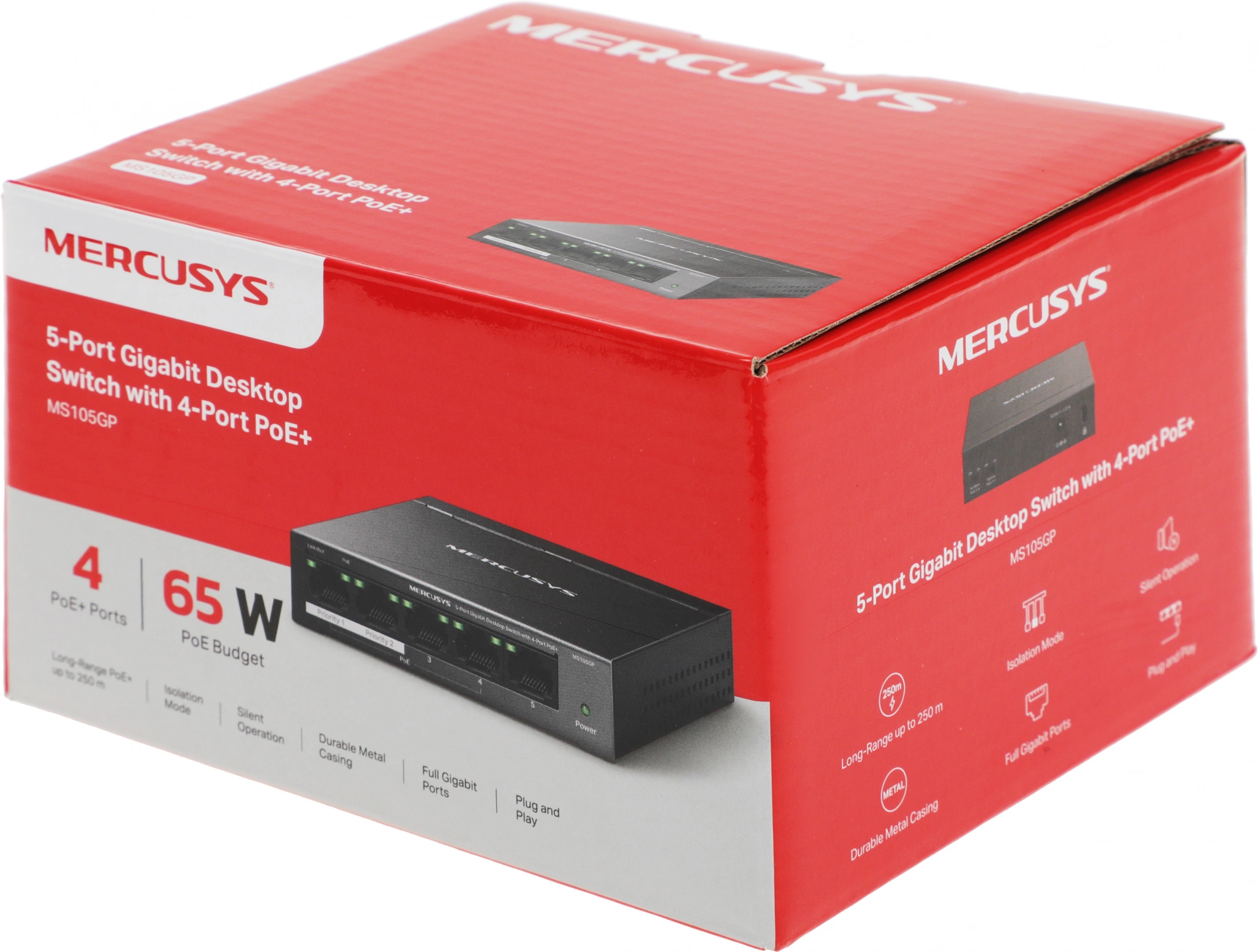Mercusys MS105GP Настольный коммутатор с 5 гигабитными портами (4 порта PoE+)