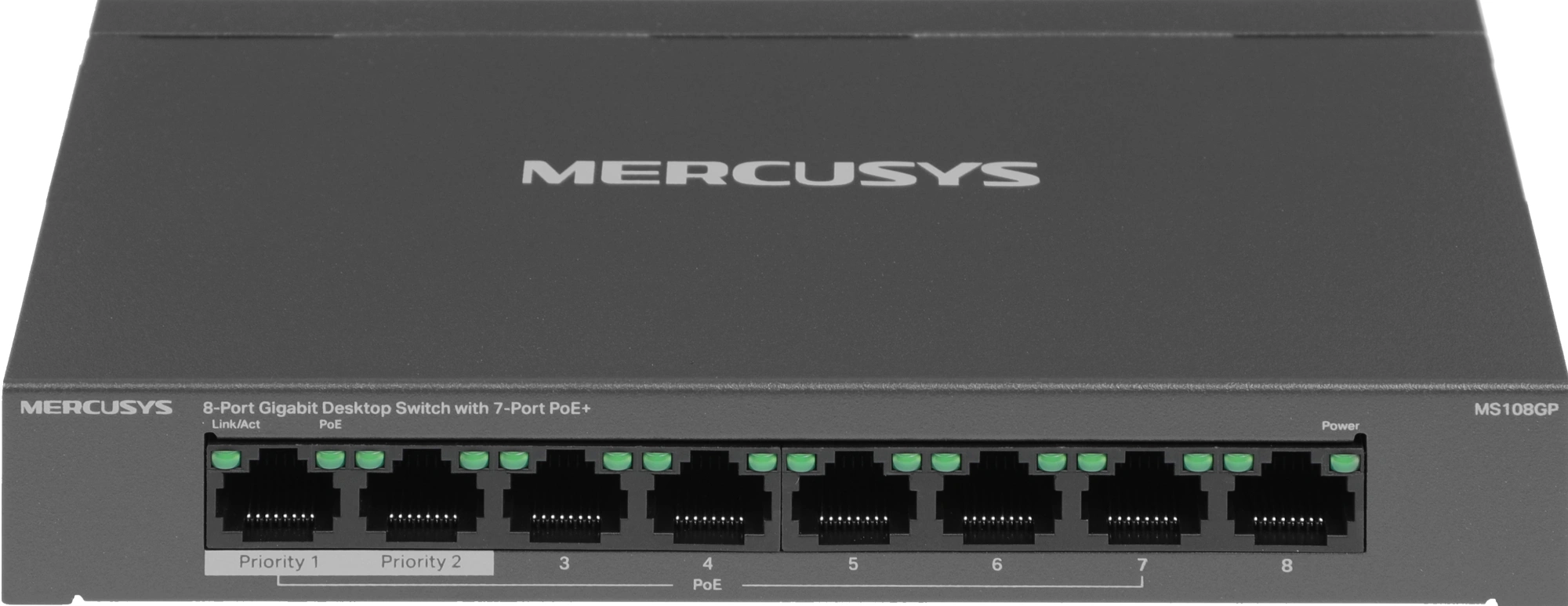 Mercusys MS108GP Настольный коммутатор с 8 гигабитными портами (7 портов PoE+)