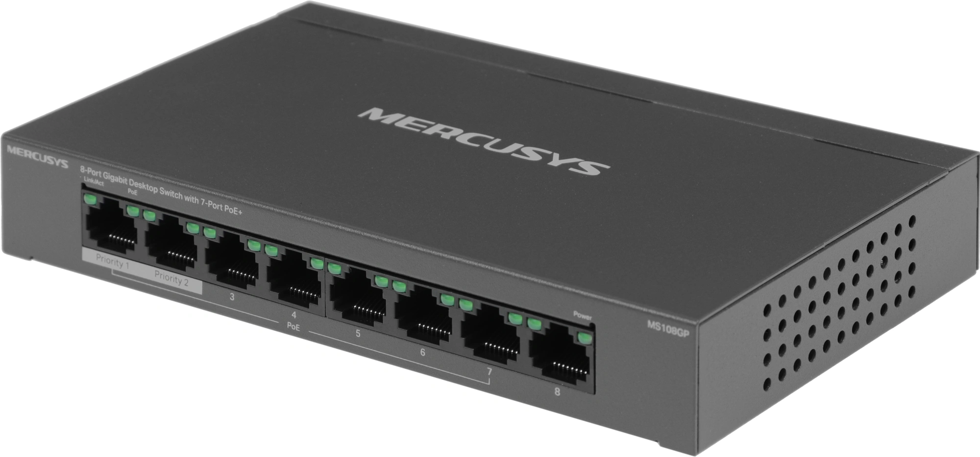 Mercusys MS108GP Настольный коммутатор с 8 гигабитными портами (7 портов PoE+)