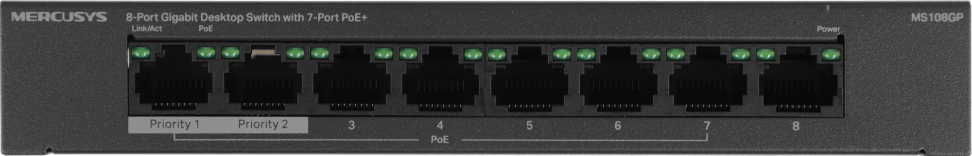 Mercusys MS108GP Настольный коммутатор с 8 гигабитными портами (7 портов PoE+)