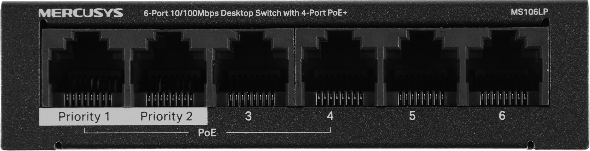 Mercusys MS106LP Настольный коммутатор с 6 портами 10/100 Мбит/с (4 порта PoE+)