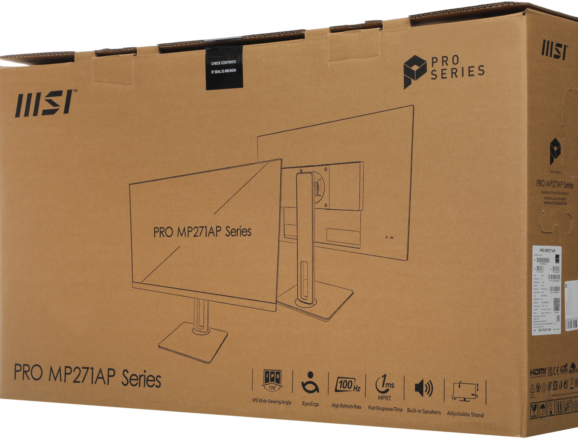 MSI PRO 27&quot; MP271AP черный {IPS 1920x1080 100hz 1ms 178/178 300cd 1000:1 8bit(6bit+FRC) D-Sub HDMI1.4 DisplayPort1.2 2x2W HAS Pivot VESA} [9S6-3PA29T-086]