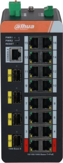 DAHUA DH-IS4420-16GT-240 20-портовый гигабитный управляемый коммутатор с PoE, промышленное исполнение, 16xRJ45 1Gb, 4xSFP 1Gb, суммарно 240Вт, коммутация 56 Гбит/с, MAC-таблица 8К DAHUA DH-IS4420-16GT-240 20-портовый гигабитный управляемый коммутатор с PoE, промышленное исполнение, 16xRJ45 1Gb, 4xSFP 1Gb, суммарно 240Вт, коммутация 56 Гбит/с, MAC-таблица 8К