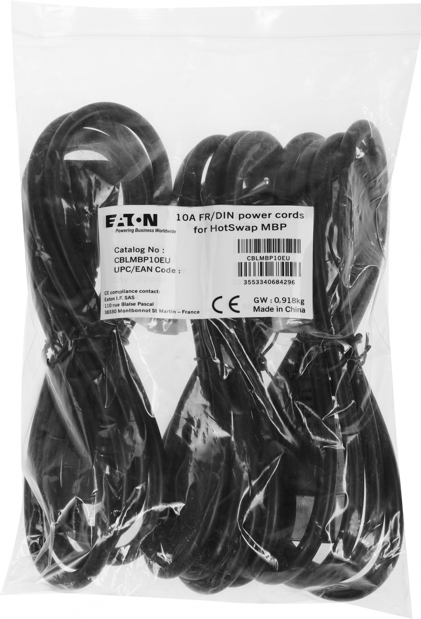 Eaton 10A FR/DIN power cords for HotSwap MBP CBLMBP10EU