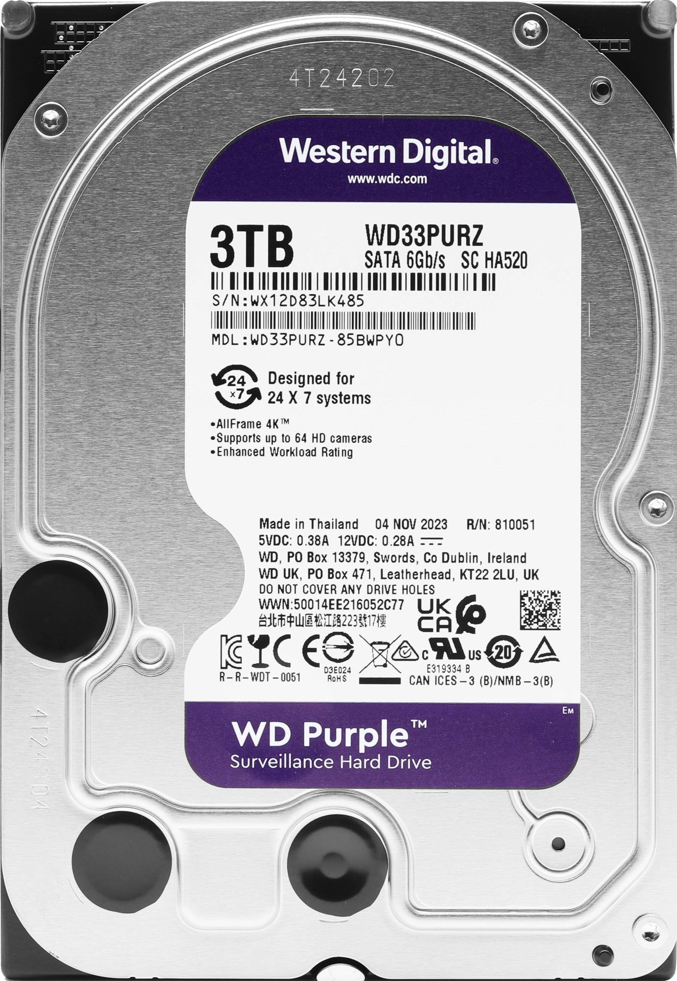 3TB WD Purple (WD33PURZ) {Serial ATA III, 5400- rpm, 256Mb, 3.5"}