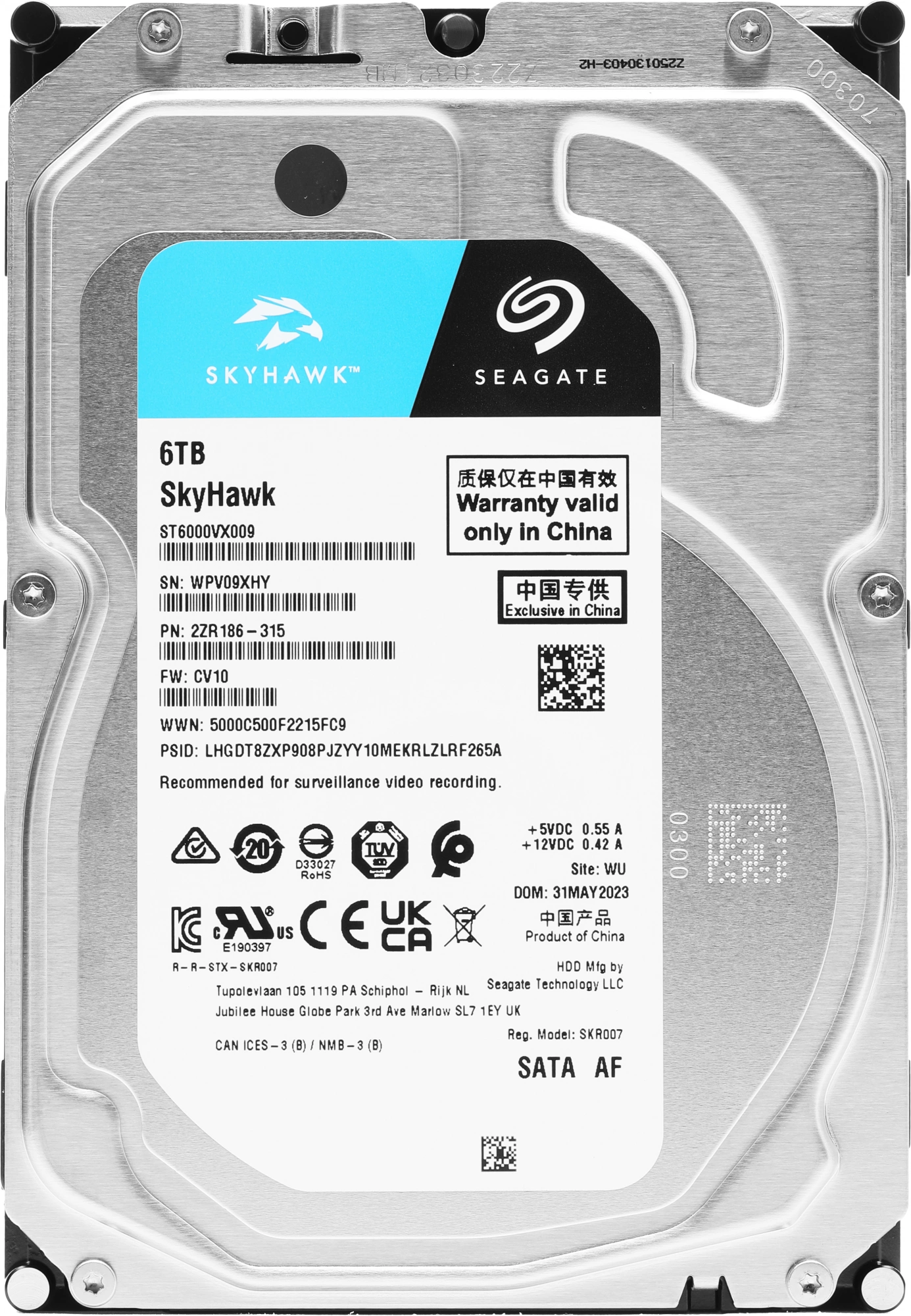 6TB Seagate SkyHawk (ST6000VX009) {SATA 6 Гбит/с, 5400 rpm, 256 mb buffer}