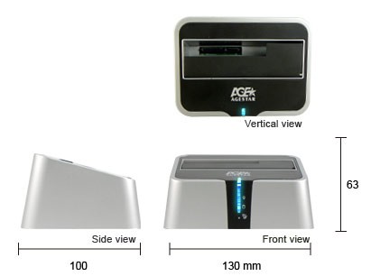 AgeStar 3UBT2 USB 3.0 Докстанция 2x2.5&quot;/3.5&quot; SATA HDD/SSD USB3.0, серебристо-черная (581225)