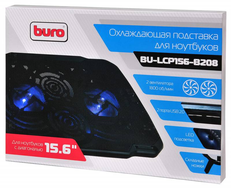 BURO Подставка для ноутбука 15.6&quot;355x260x21mm 2xUSB 2x 80mmFAN 560г металлическая сетка/пластик черный (BU-LCP156-B208)