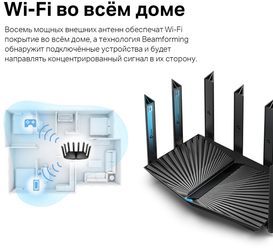 Роутер беспроводной TP-Link ARCHER AX80(RU) AX6000 100/1000/2500BASE-T черный