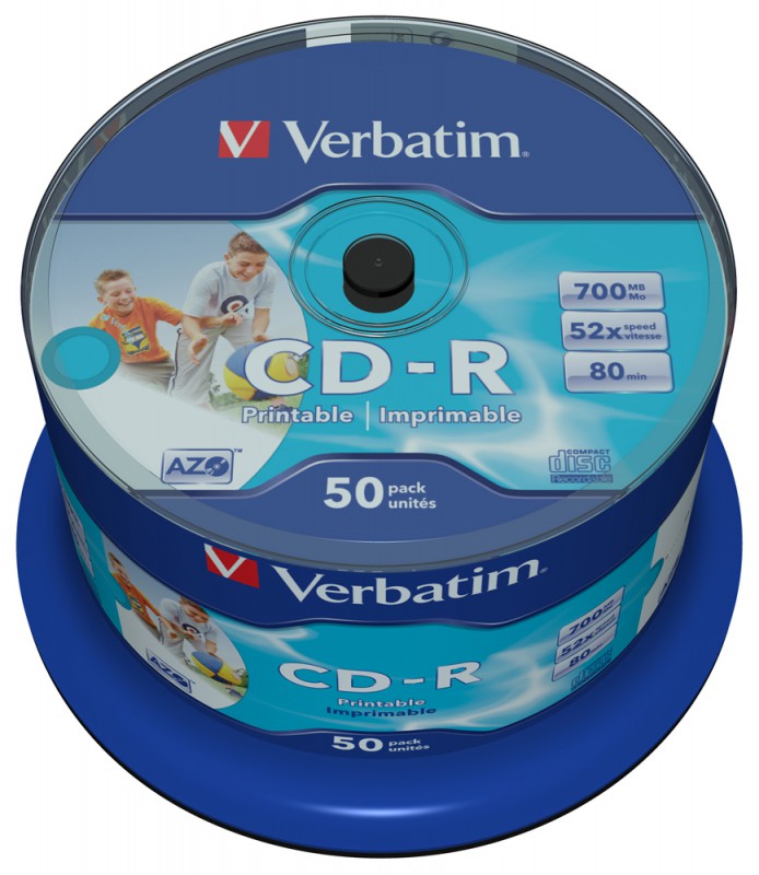 Verbatim  Диски CD-R  50 шт. Printable InkJet, 52-x 700Mb, Cake Box [43309/43438]