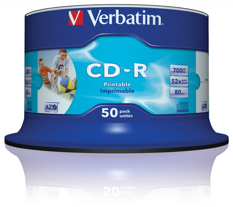 Verbatim  Диски CD-R  50 шт. Printable InkJet, 52-x 700Mb, Cake Box [43309/43438]