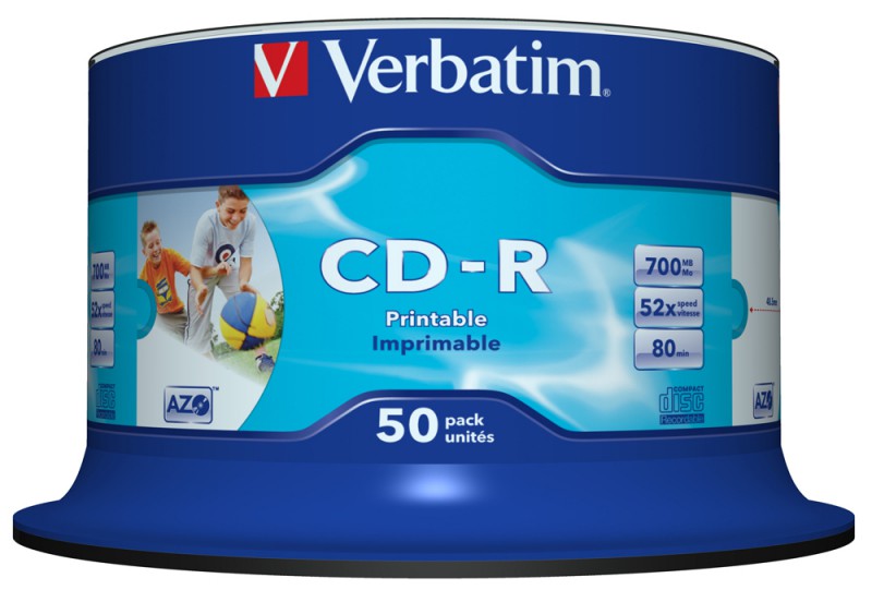 Verbatim  Диски CD-R  50 шт. Printable InkJet, 52-x 700Mb, Cake Box [43309/43438]