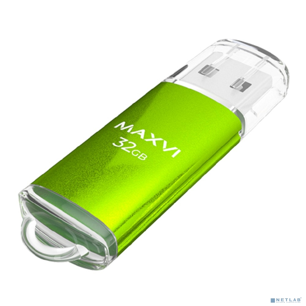 Maxvi USB Drive 32GB MP green, монолит с колпачком, металл+ ABS пластик, USB 2.0