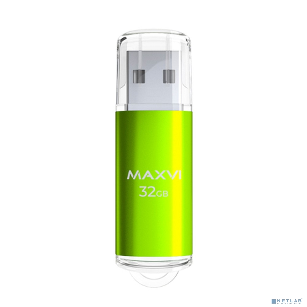 Maxvi USB Drive 32GB MP green, монолит с колпачком, металл+ ABS пластик, USB 2.0