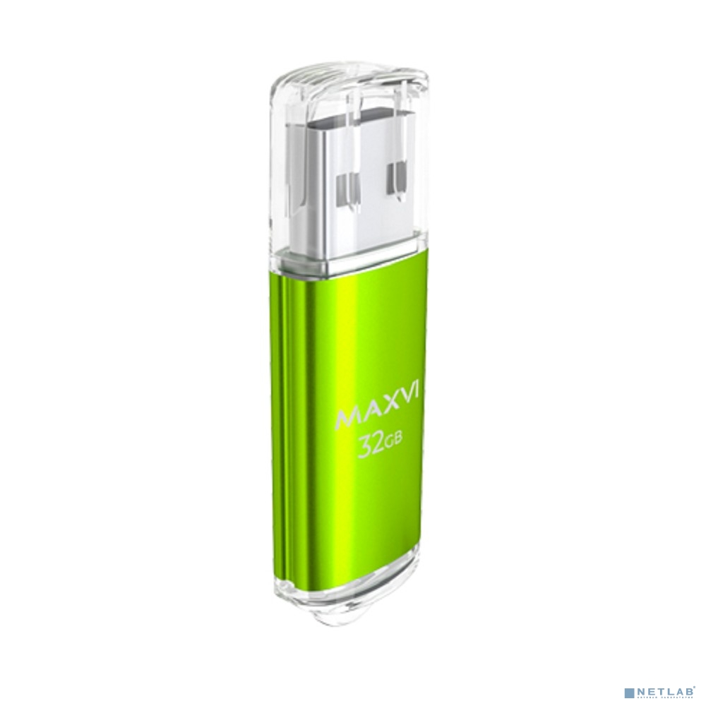 Maxvi USB Drive 32GB MP green, монолит с колпачком, металл+ ABS пластик, USB 2.0