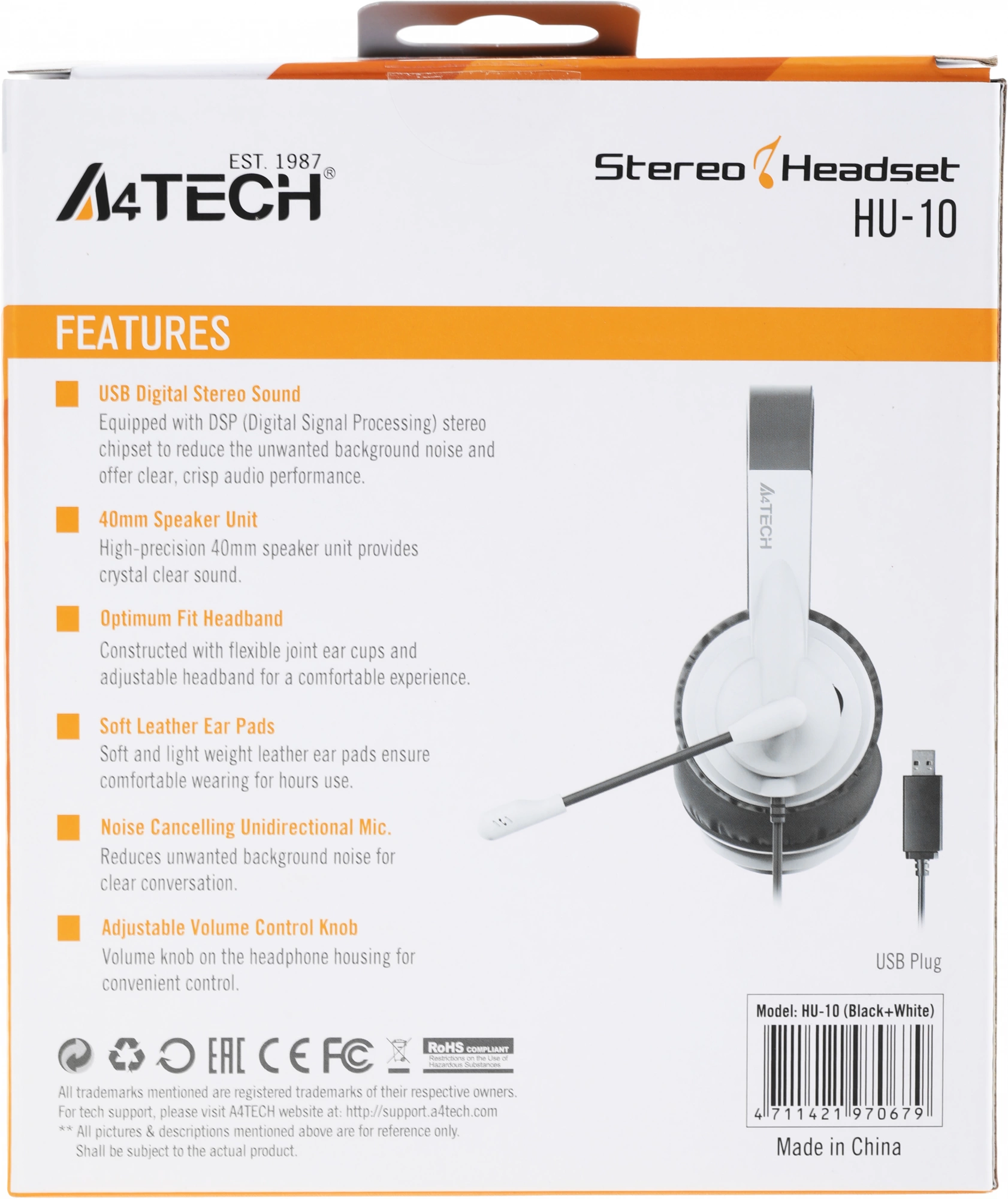 A4TECH HU-10/USB/BLACK+WHITE
