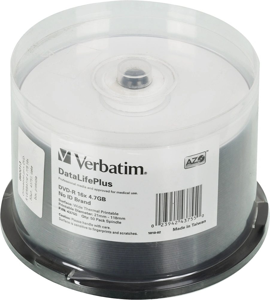 Verbatim Диски DVD-R 4.7Gb 16-х, Cake Box 50шт. Printable (43755) Verbatim Диски DVD-R 4.7Gb 16-х, Cake Box 50шт. Printable (43755)