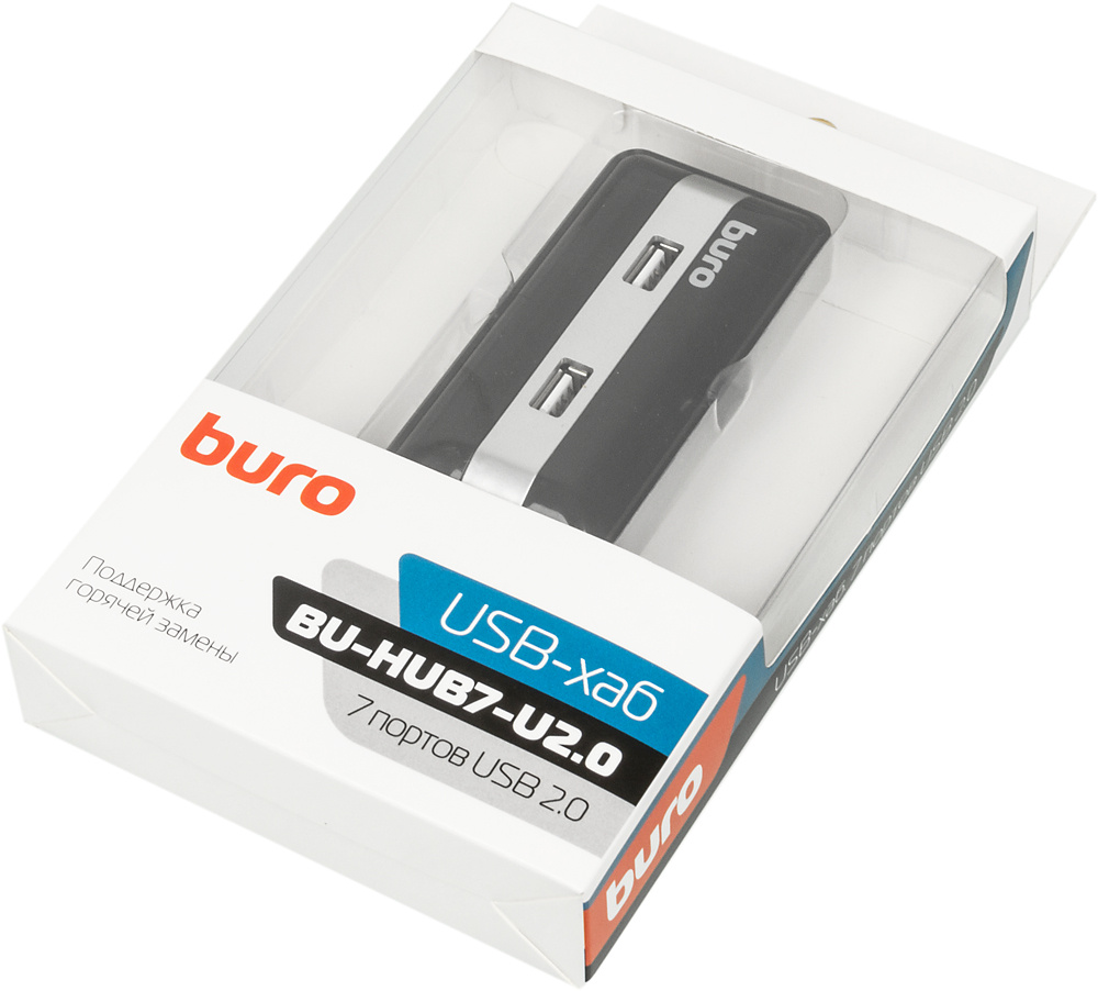 Buro BU-HUB7-U2.0 Разветвитель USB 2.0, 7порт. черный