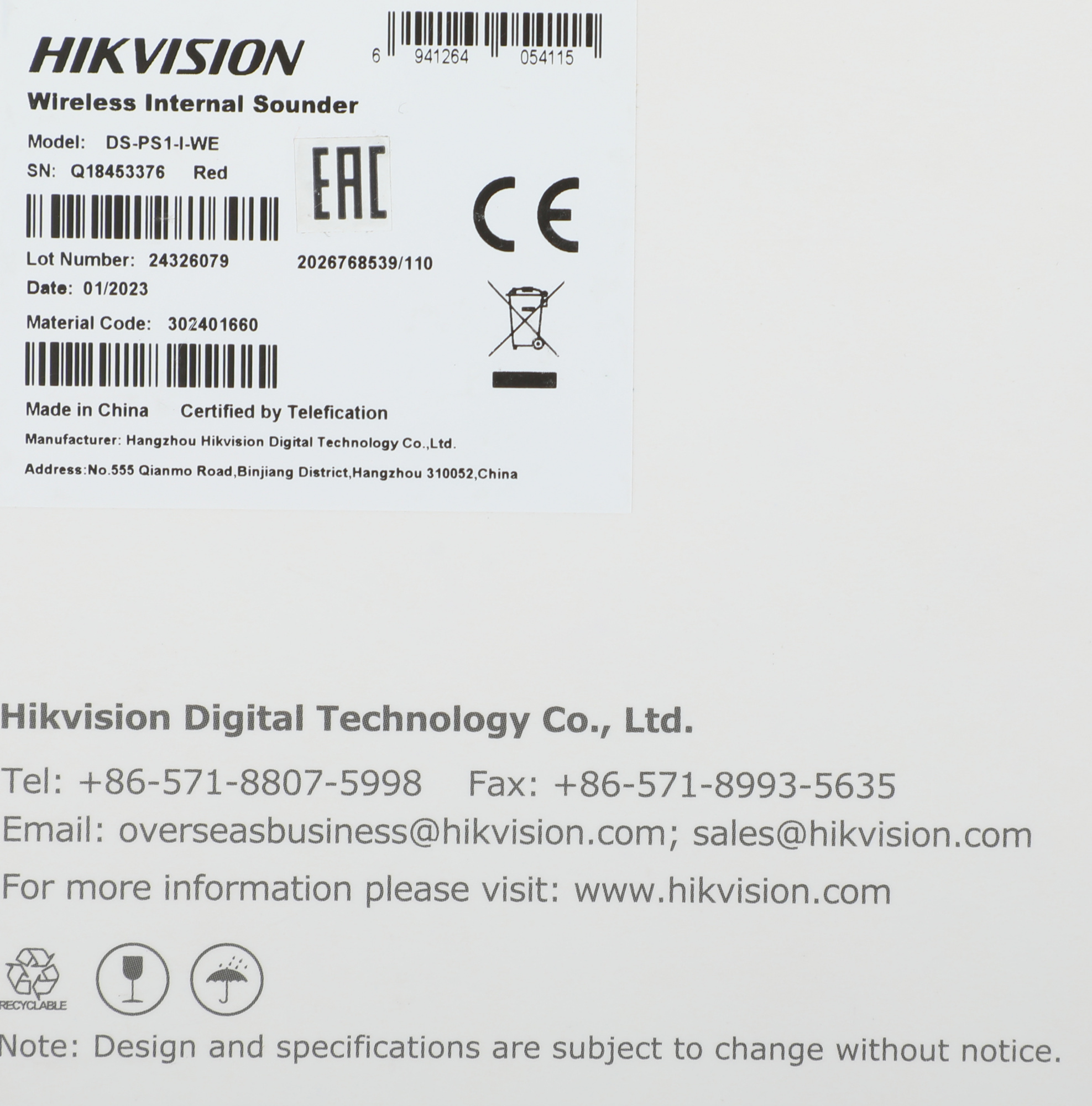 HIKVISION DS-PS1-I-WE (RED INDICATOR)