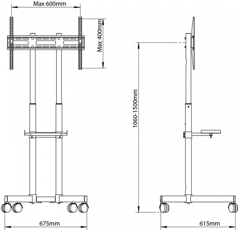 Arm media PT-STAND-7 black {LED/LCD телевизоров 32"-80", max 50 кг, наполная, 1 ст свободы, высота 1060-1500 мм, max VESA 600x400 мм}