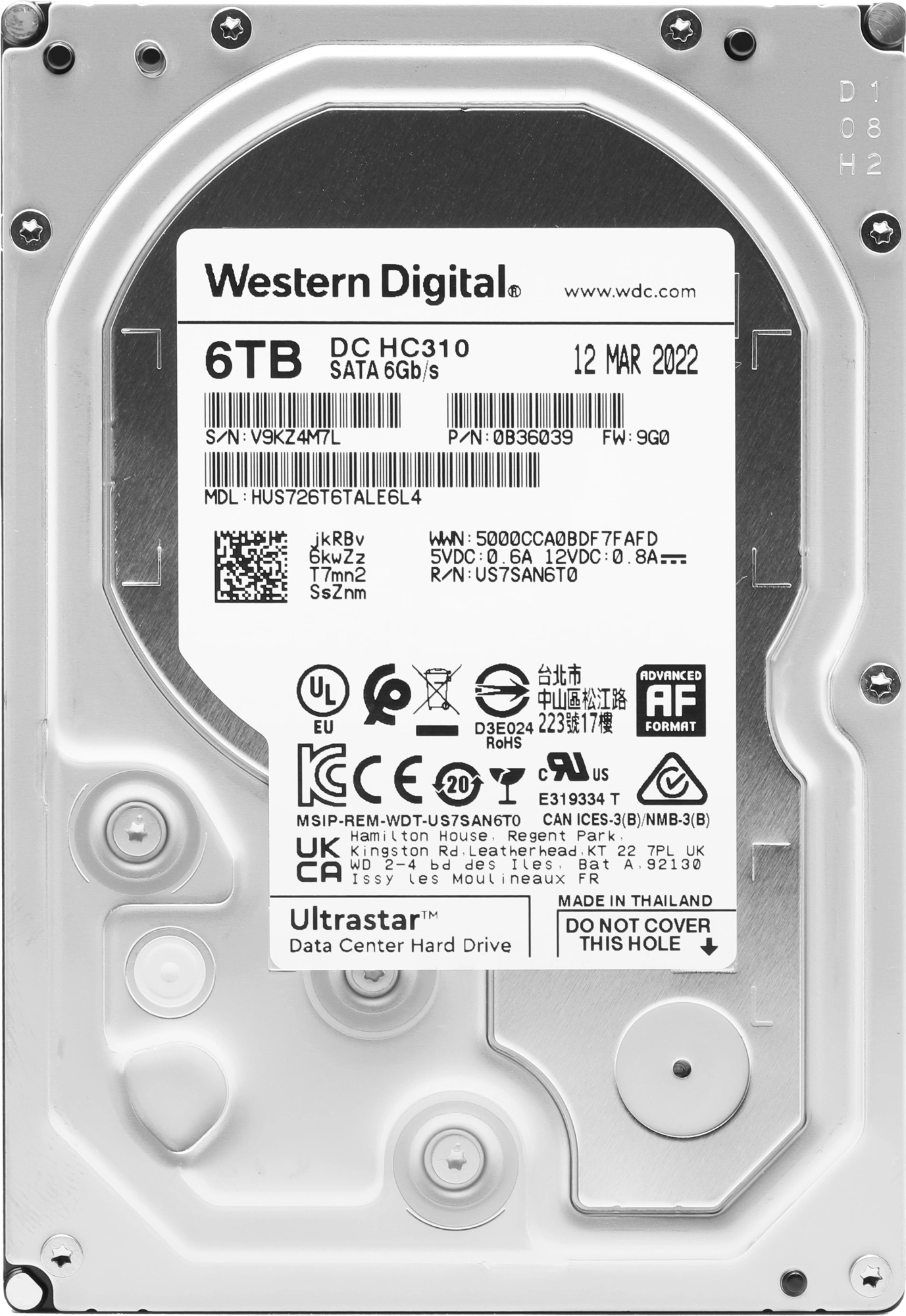 6Tb WD Ultrastar DC HC310 {SATA 6Gb/s, 7200 rpm, 256mb buffer, 3.5"} [0B36039,0B36535/HUS726T6TALE6L4]