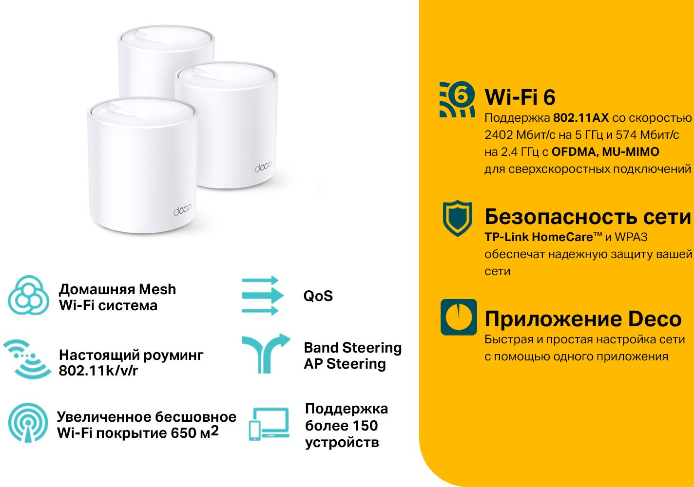 TP-Link Deco X60(3-pack) AX5400 Домашняя Mesh Wi-Fi система