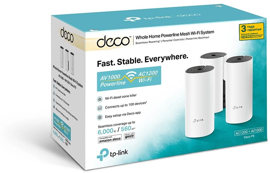 TP-Link Deco P9(3-pack) AC1200 + AV1000 Домашняя гибридная Mesh Wi-Fi система