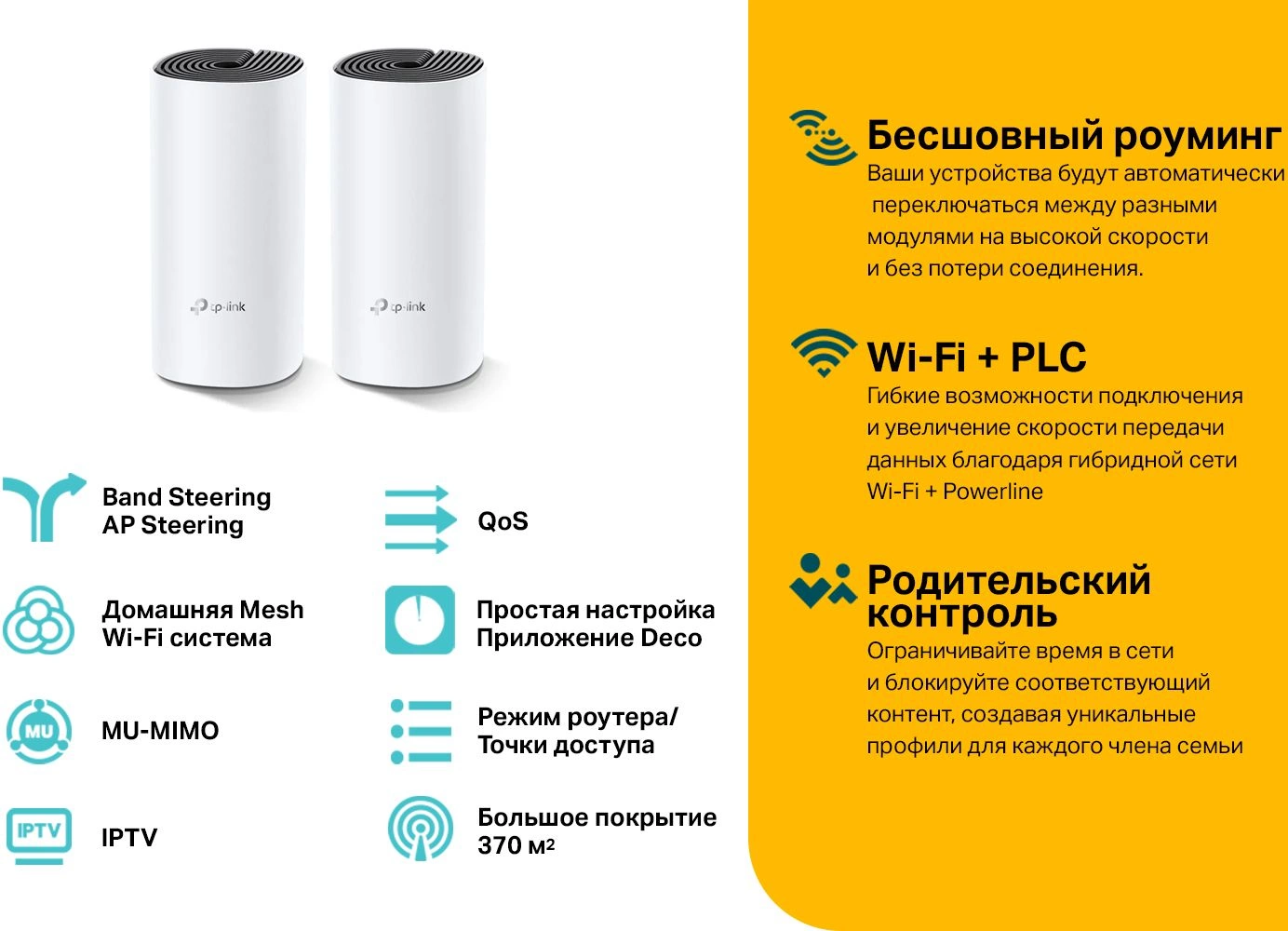 TP-Link Deco P9(2-pack) AC1200 + AV1000 Домашняя гибридная Mesh Wi-Fi система