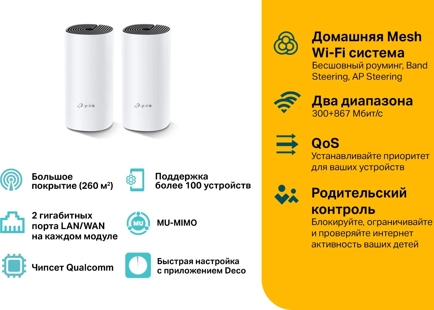 TP-Link Deco M4(2-pack) AC1200 Домашняя Mesh Wi-Fi система TP-Link Deco M4(2-pack) AC1200 Домашняя Mesh Wi-Fi система