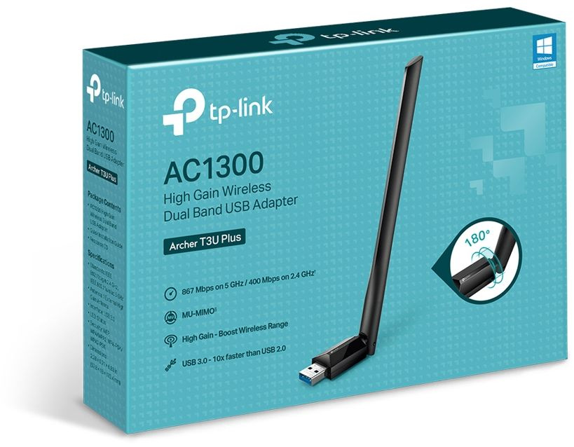 TP-Link Archer T3U Plus AC1300 Двухдиапазонный Wi-Fi USB-адаптер высокого усиления