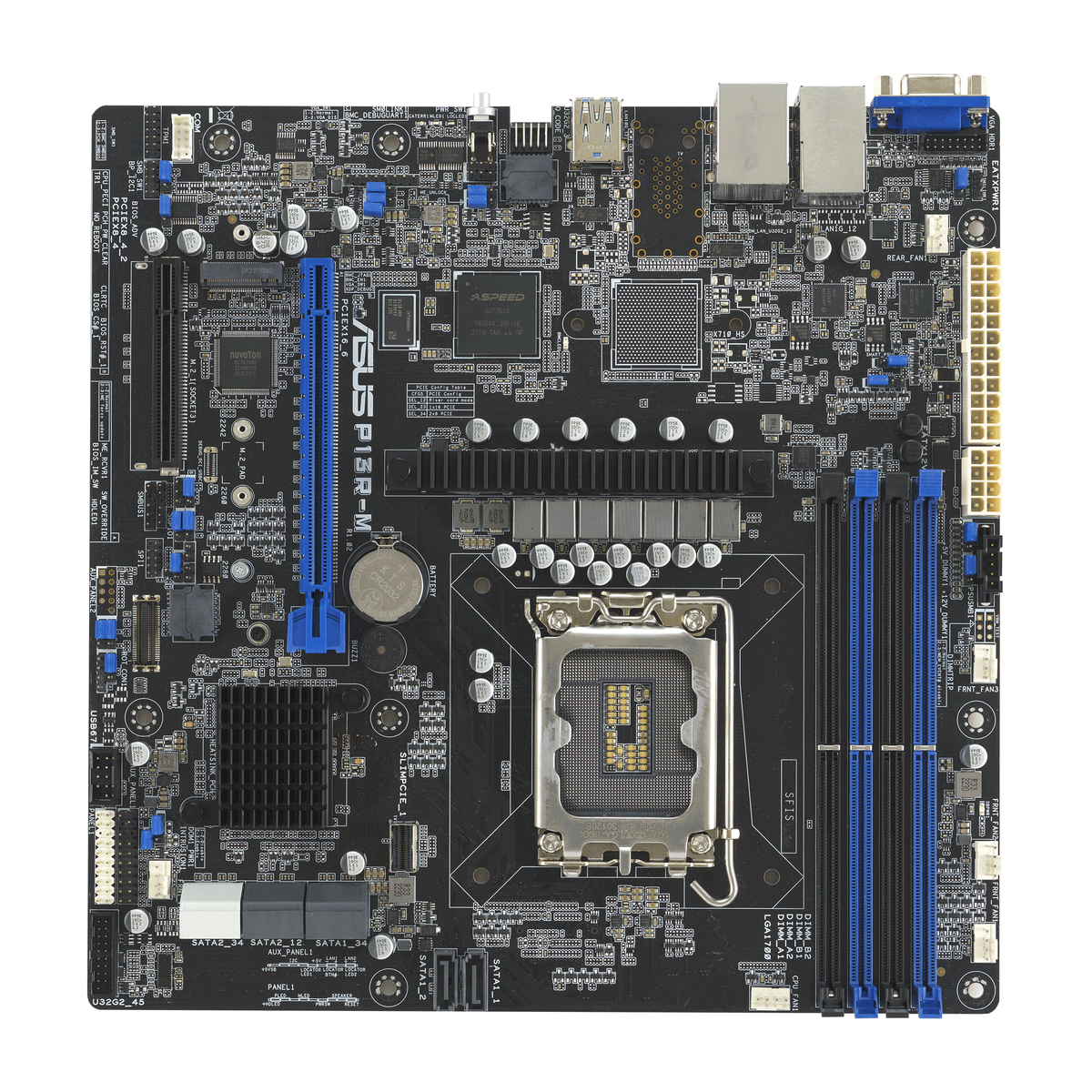 материнская плата ASUS P13R-M, LGA 1700, Intel C262, 4xDDR5 ECC, 8xSATA, 1xM.2, 1xPCI-E 5.0 x16, 2x1Gb LAN, 3xUSB-A 3.2 Gen 2, 1xVGA, mATX