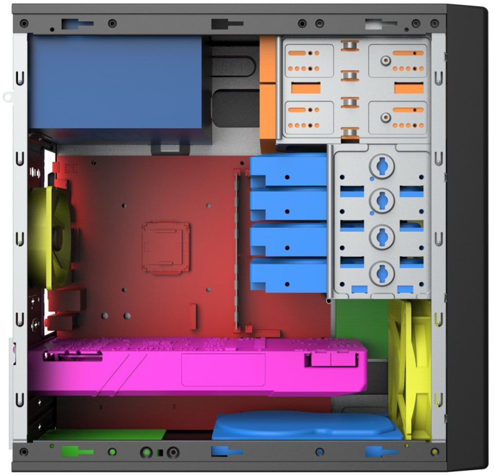 Foxline FL-733-FZ450R  mATX, 2x5.25EXT, 2x3.5EXT, 5x3.5INT, 2xUSB2.0, HDA, w/o FAN, w/450W ATX PSU(120mm fan), w/1.2m EU pwr cord