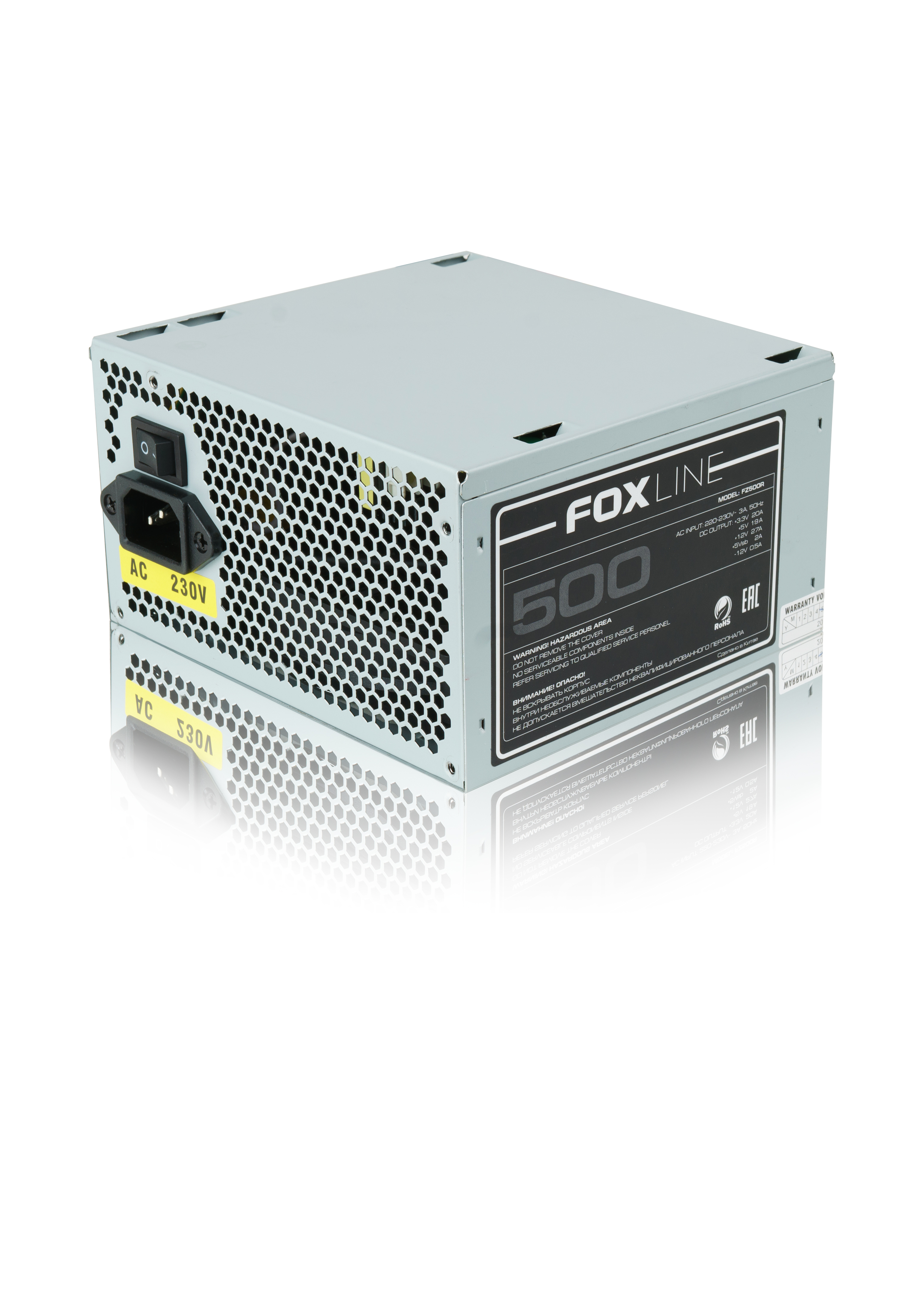 Блок питания Foxline  FZ500R 500W, ATX, NOPFC, 120FAN, 2xSATA, 2xPATA, 1xFDD, 24+4