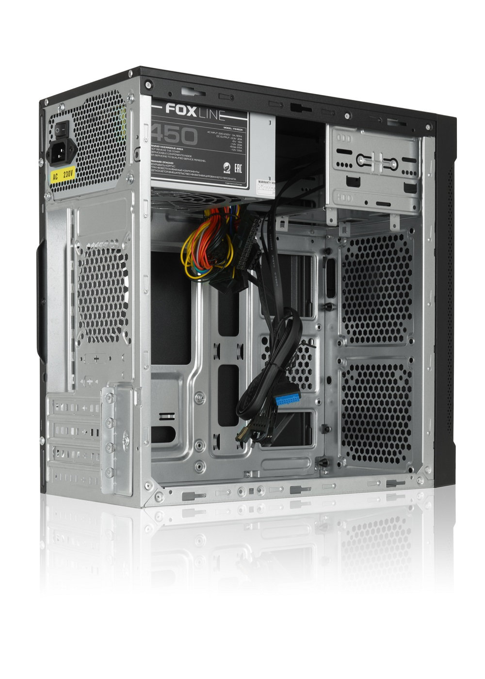 Foxline FL-708-FZ450R-U31 (FL-708-FZ450 ) mATX case, black, w/PSU 450W 12cm, w/1xUSB2.0+1xUSB3.0, w/pwr cord, w/o FAN