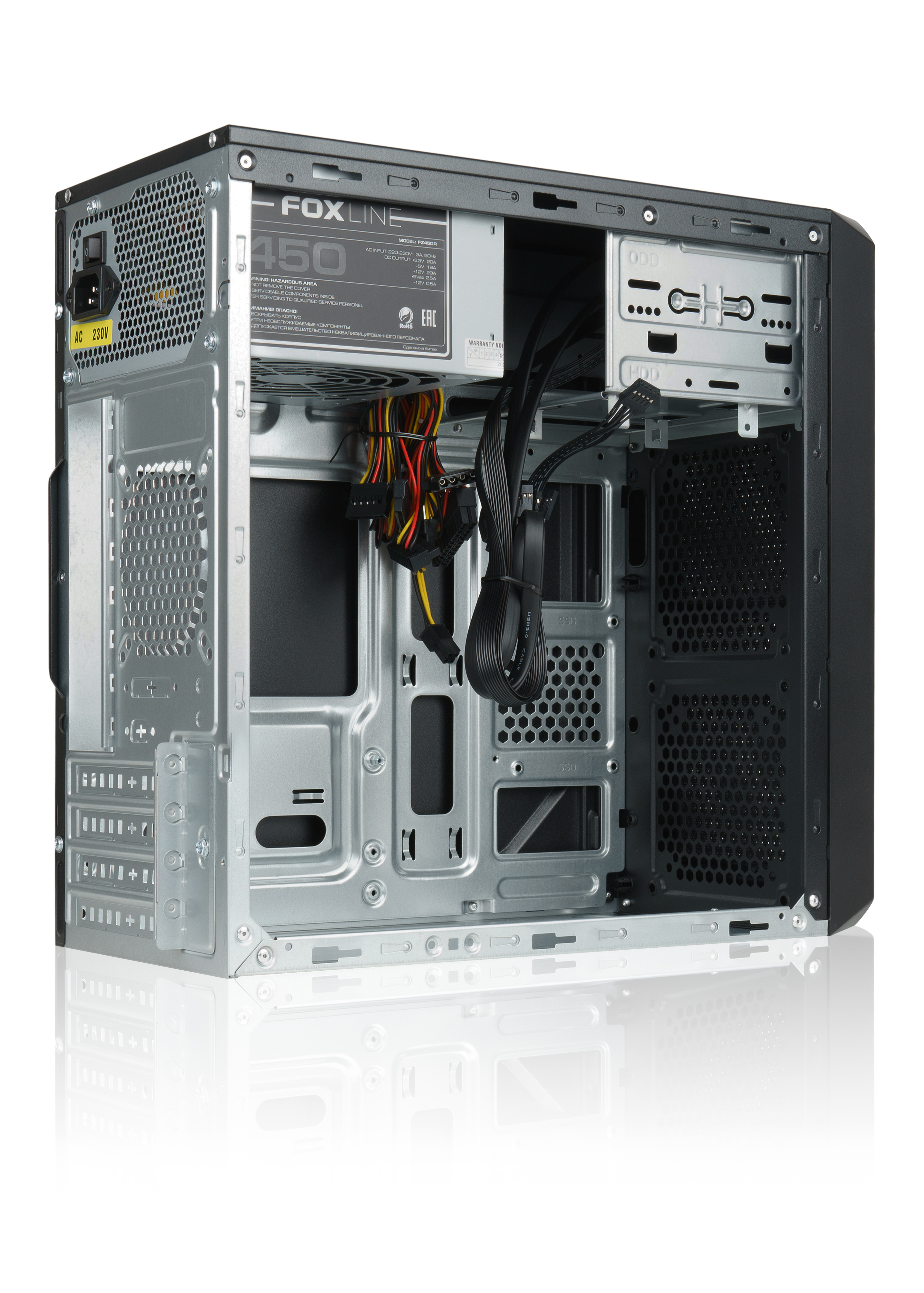 Foxline FL-707-FZ450R-U32  mATX case, black, w/PSU 450W 12cm, w/2xUSB3.0, w/pwr cord, w/o FAN