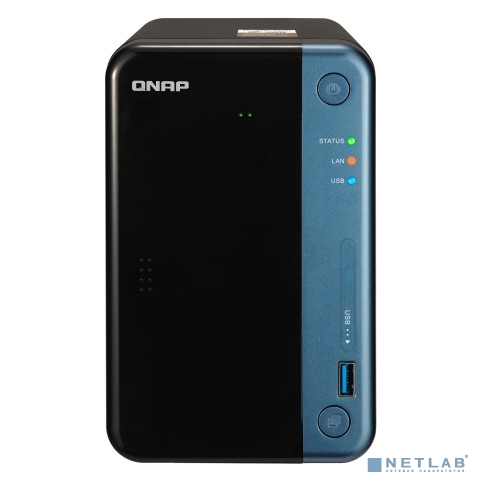 QNAP TS-253Be-2G Сетевое хранилище 2-tray w/o HDD. 2xHDMI-port. Quadcore Celeron J3455 1.5-2.3 GHz, 2GB DDR3L (1 x 2GB) up to 8GB, 2xGigabit LAN, Optional 10 Gigabit LAN