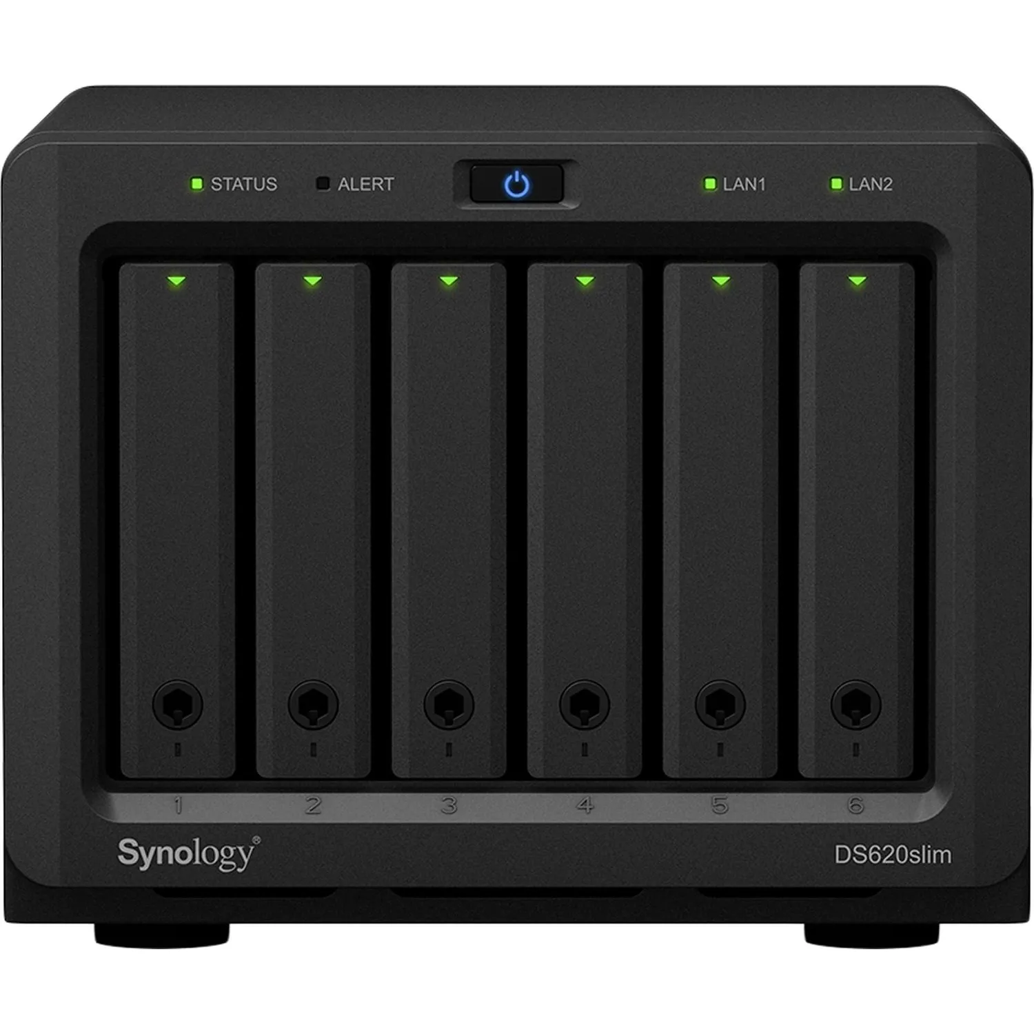 Synology DS620slim Сетевое хранилище DC2,0GhzCPU/2Gb(upto6)/RAID0,1,10,5,6/up to 6HDDs SATA 2,5'/2xUSB 3.0/2xGigEth/iSCSI/2xIPcam(up to 25)/ 1xPS/2YW