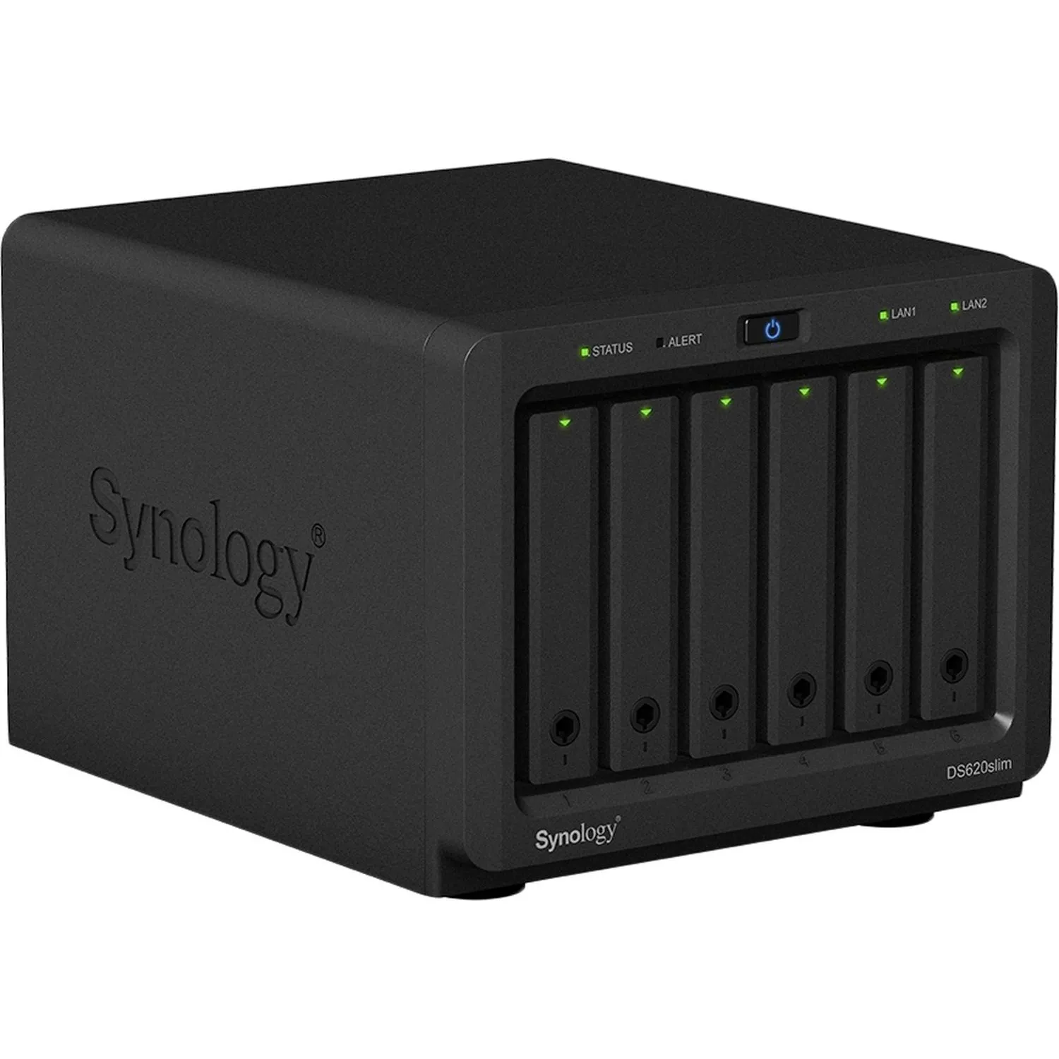 Synology DS620slim Сетевое хранилище DC2,0GhzCPU/2Gb(upto6)/RAID0,1,10,5,6/up to 6HDDs SATA 2,5'/2xUSB 3.0/2xGigEth/iSCSI/2xIPcam(up to 25)/ 1xPS/2YW